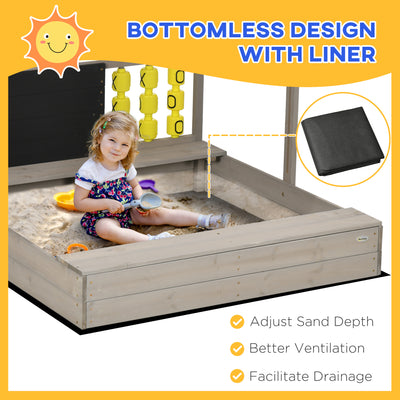 Outsunny Kids Wooden Sandpit, sandbox with canopy & Seats, for Gardens - Grey 