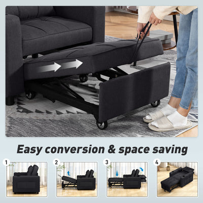 HOMCOM 3-in-1 Single Sofa Bed, Convertible Sleeper Chair Bed - Black 