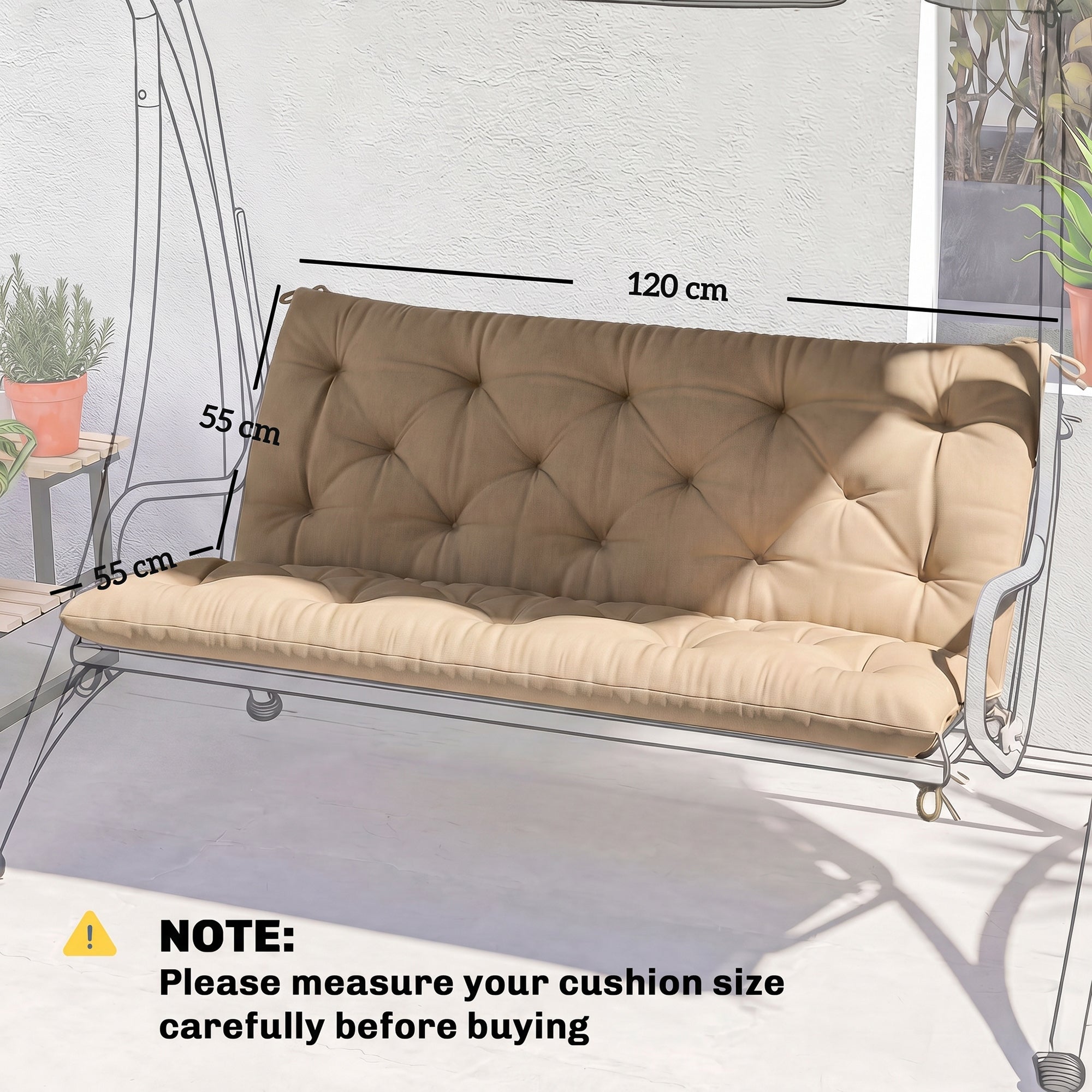 Outsunny Garden Bench Cushion, 2 Seater Swing Chair Cushion, Seat Pad with Ties for Indoor and Outdoor Use, 110 x 120 cm 