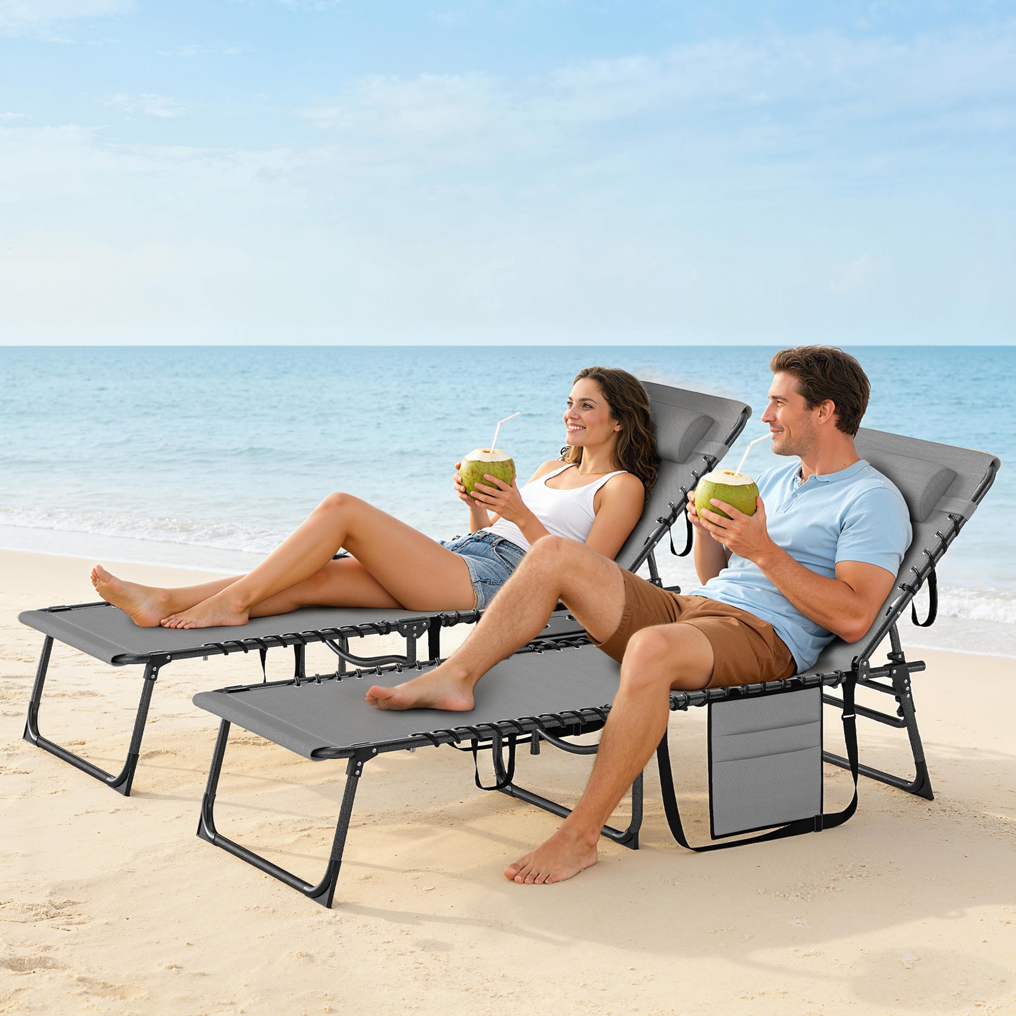Outsunny Five-Position Reclining Sun Loungers Set of 2 - Grey 