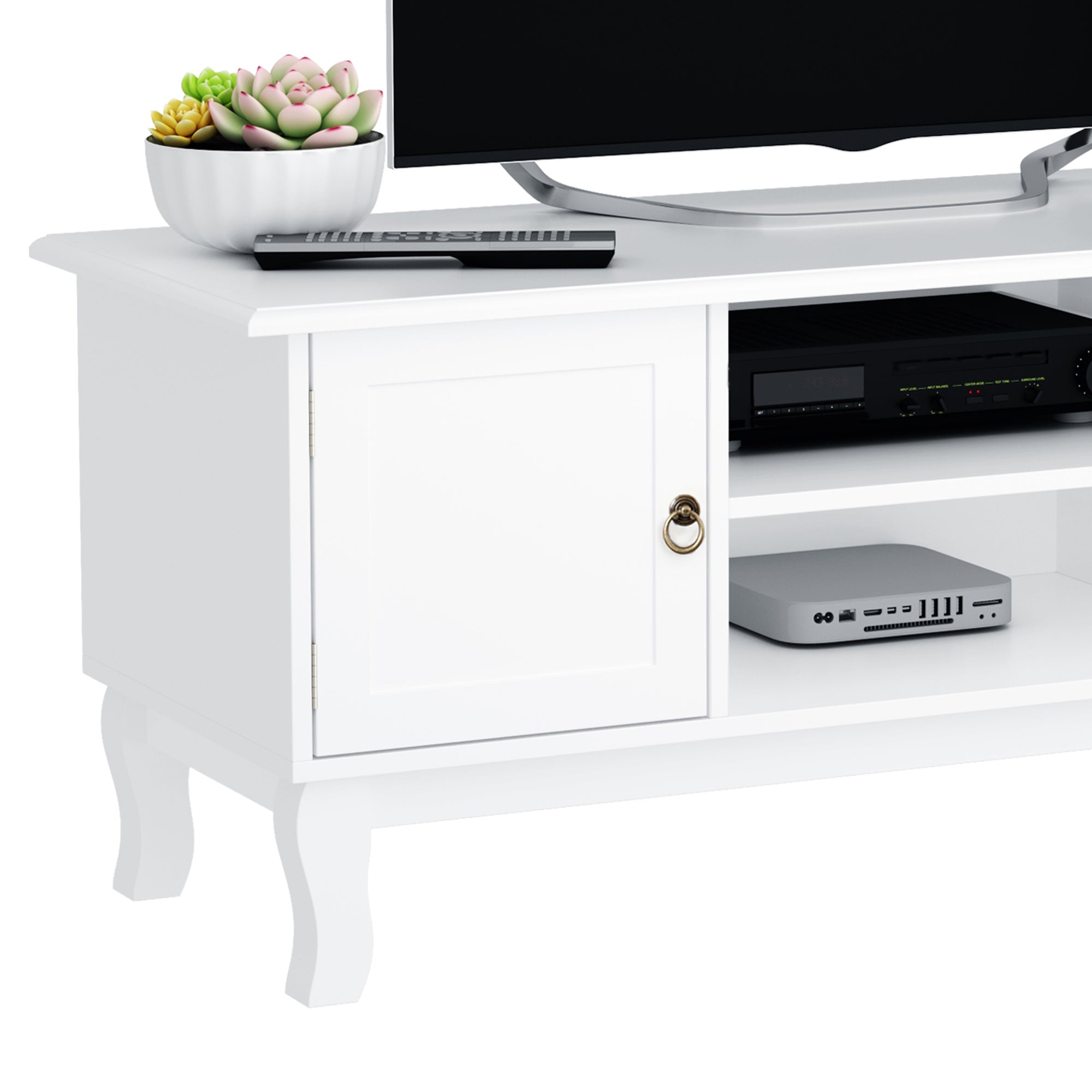 HOMCOM TV Stand for TV up to 55", 2 Doors TV Cabinet with Open Storage Shelves and Cable Management, TV Table Unit for Living Room Bedroom Entertainment Room, 120L x 45W x 50.5H, White 