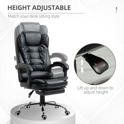 HOMCOM Executive Office Chair, PU Leather Home Office Chair with Swivel Wheels, Reclining Backrest, Retractable Footrest, Black 