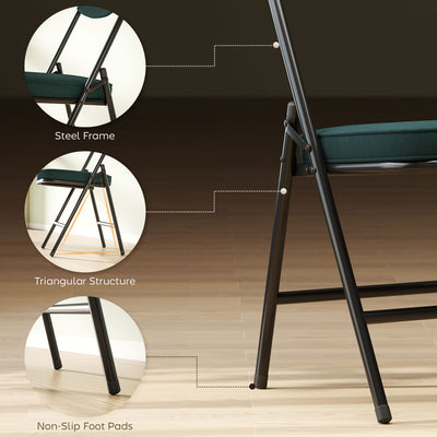 HOMCOM Set of Four Folding Corduroy Seat Chairs - Blue 