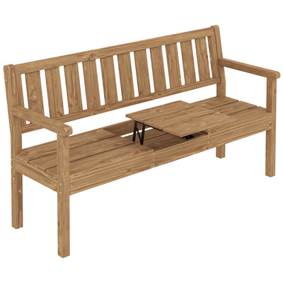 Outsunny Wooden Garden Bench with Liftable Table & Shelf, 2-3-Seater Outdoor Loveseat with Fir Wood Frame, Teak 