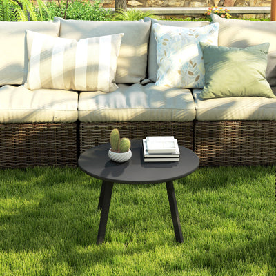 Outsunny 70cm Round Coffee Table, Outdoor Garden Table with Non-Slip Foot Pads and Metal Frame for Garden, Terrace, Balcony, Living Room, Black 