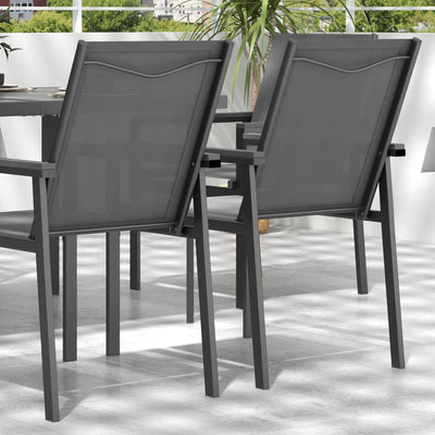 Outsunny Seven-Piece Metal Dining Set, with Glass-Top Table - Grey 