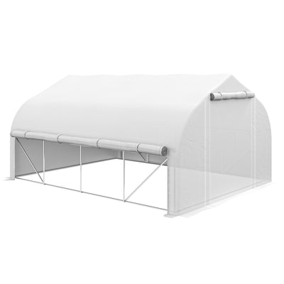 Outsunny 4 x 3(m) Walk-in Polytunnel Greenhouse, Zipped Roll Up Sidewalls, Mesh Door, 8 Mesh Windows, Tunnel Warm House Tent with PE Cover, Complimentary Plant Labels and Gloves, White 