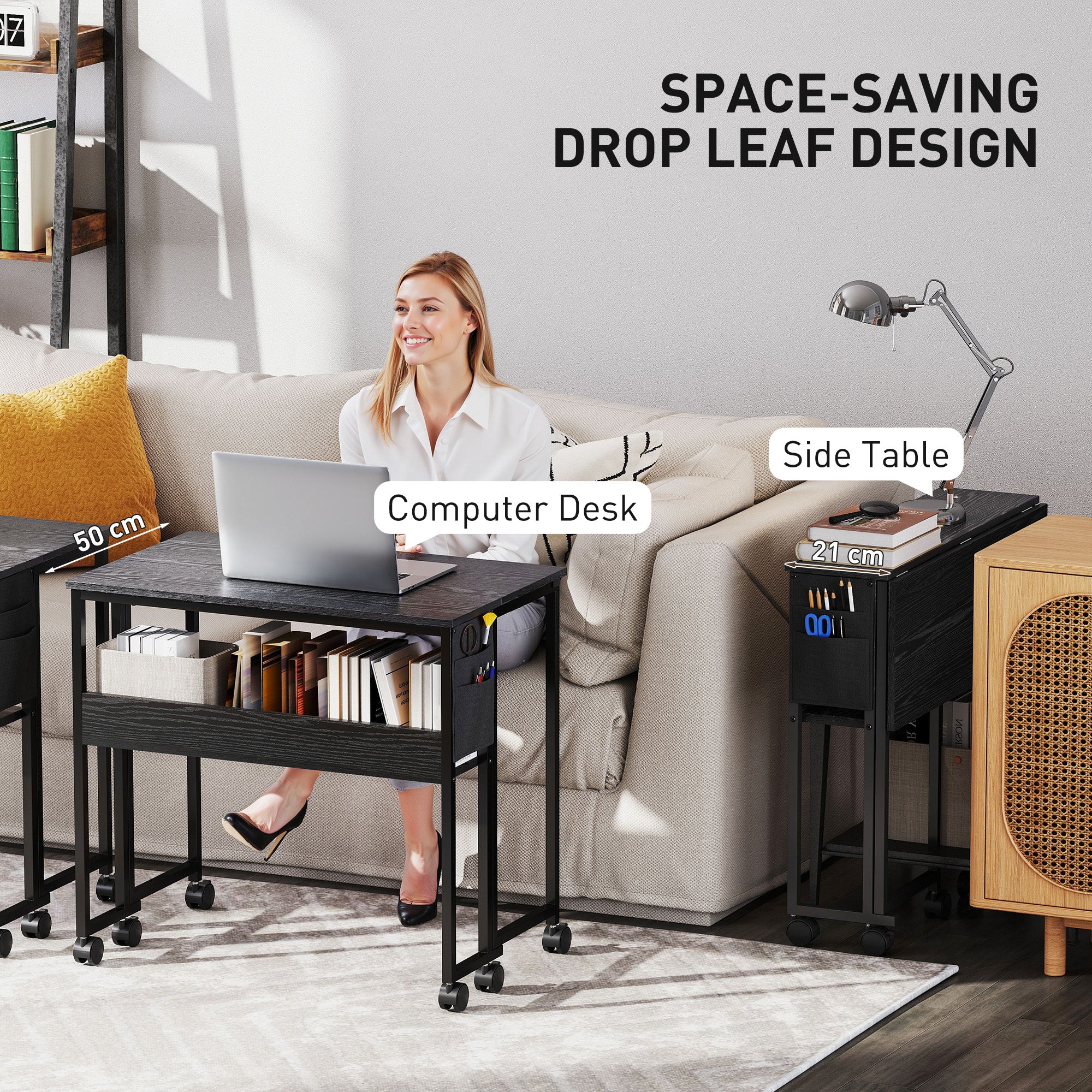 HOMCOM 80 cm Drop Leaf Writing Work Desk - Black 
