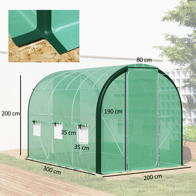 Outsunny 3 x 2(m) Polytunnel Greenhouse, with Windows and Doors - Green 