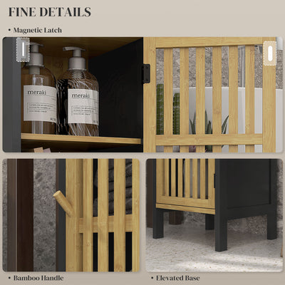 HOMCOM Bamboo-Blend Retro Cut-Out Bathroom Storage Unit, with Cupboard 