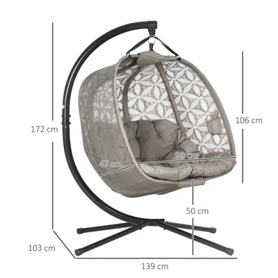 Outsunny Outdoor Double Hanging Chair with Cushion and Cup Holders, Sand Brown 