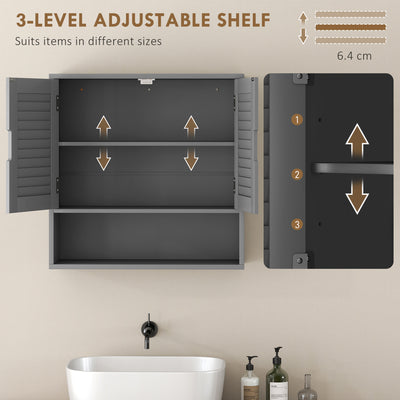 HOMCOM Bathroom Cabinet, Wall Mounted Storage Cabinet with Adjustable Shelves, 60 x 20 x 60 cm, Grey 