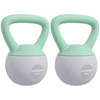 SPORTNOW 2 x 4kg Soft Kettlebell, Kettle Bell with Non-Slip Handle, for Home Gym, Strength Training, Cardio - Grey and Green 