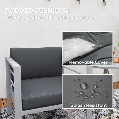 Outsunny Patio Furniture Aluminium Armchair, All-Weather Outdoor Single Sofa, Metal Frame Outdoor Chair with Cushions for Garden, Balcony, Charcoal Grey 