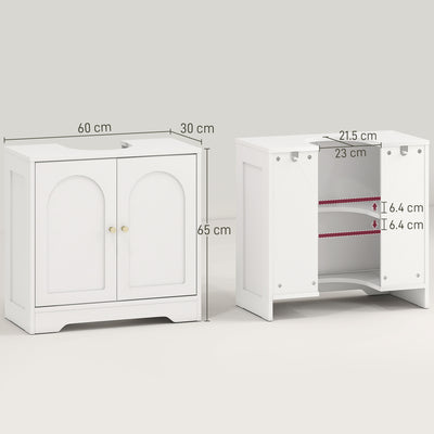 HOMCOM Under Sink Bathroom Cabinet with 2 Arch Doors - White 