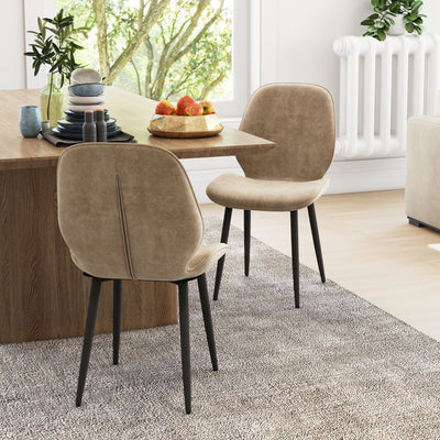 HOMCOM Velvet Dining Chairs, Set of 2 Dining Room Chairs with Metal Legs for Living Room, Dining Room, Light Brown 