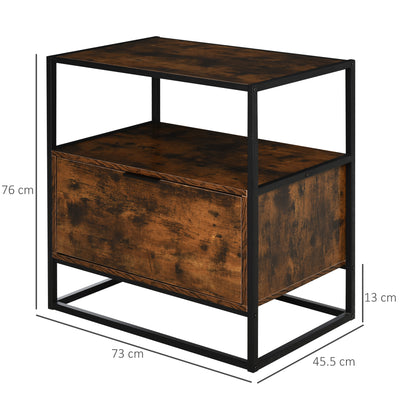 HOMCOM Industrial-Style Side Table w/ Drawer Open Shelf Steel Frame Large Base Two-Tone Retro Stylish Home Furniture Bedroom Living Room 