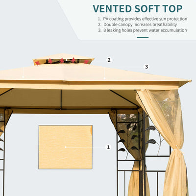 Outsunny 3(m) x 3(m) Garden Gazebo, Double Roof Outdoor Gazebo Canopy Shelter with Netting, Solid Steel Frame, for Garden, Lawn and Deck, Beige 