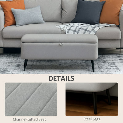 HOMCOM 92 x 31cm Linen-Look Storage Ottoman - Light Grey 