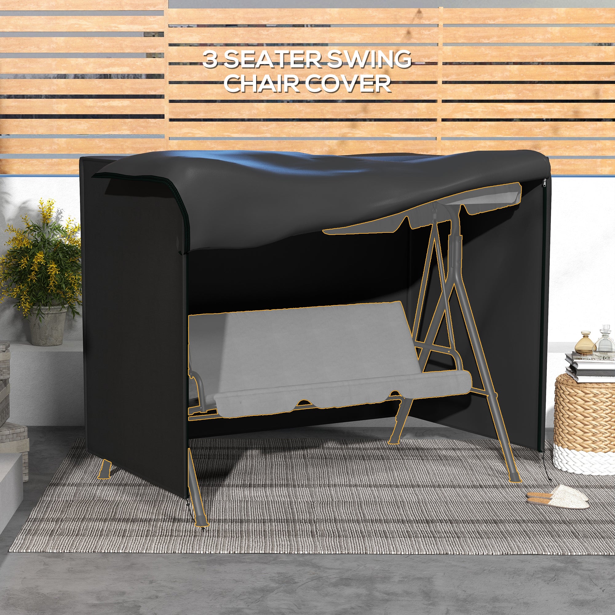 Outsunny 205 x 124cm Three-Seater Swing Chair Protective Cover Black 