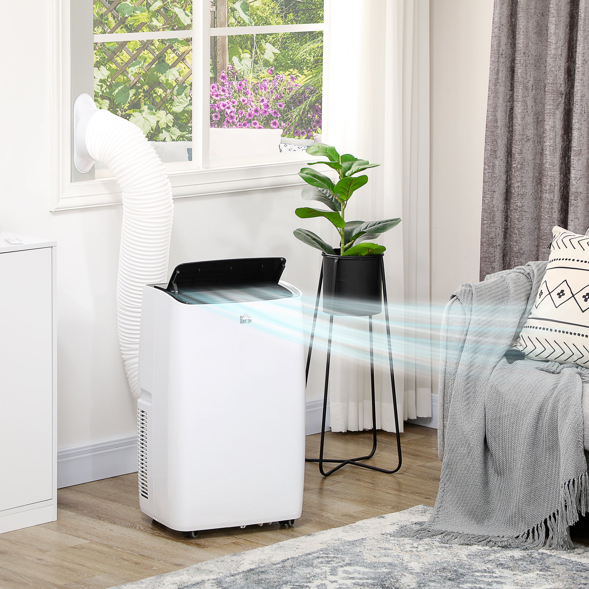 HOMCOM 14000 BTU Air Conditioning Unit, 3-in-1 Portable Air Conditioner, Dehumidifier, Cooling Fan with 3 Speeds, Remote Control, LED Display, 24H Timer, Window Venting Kit, Children Lock, 40m\'c2\'b2