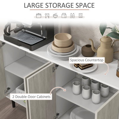 HOMCOM Kitchen Sideboard Storage Cabinet for Living Room with Adjustable Shelves 4 Doors and Pine Wood Legs White 