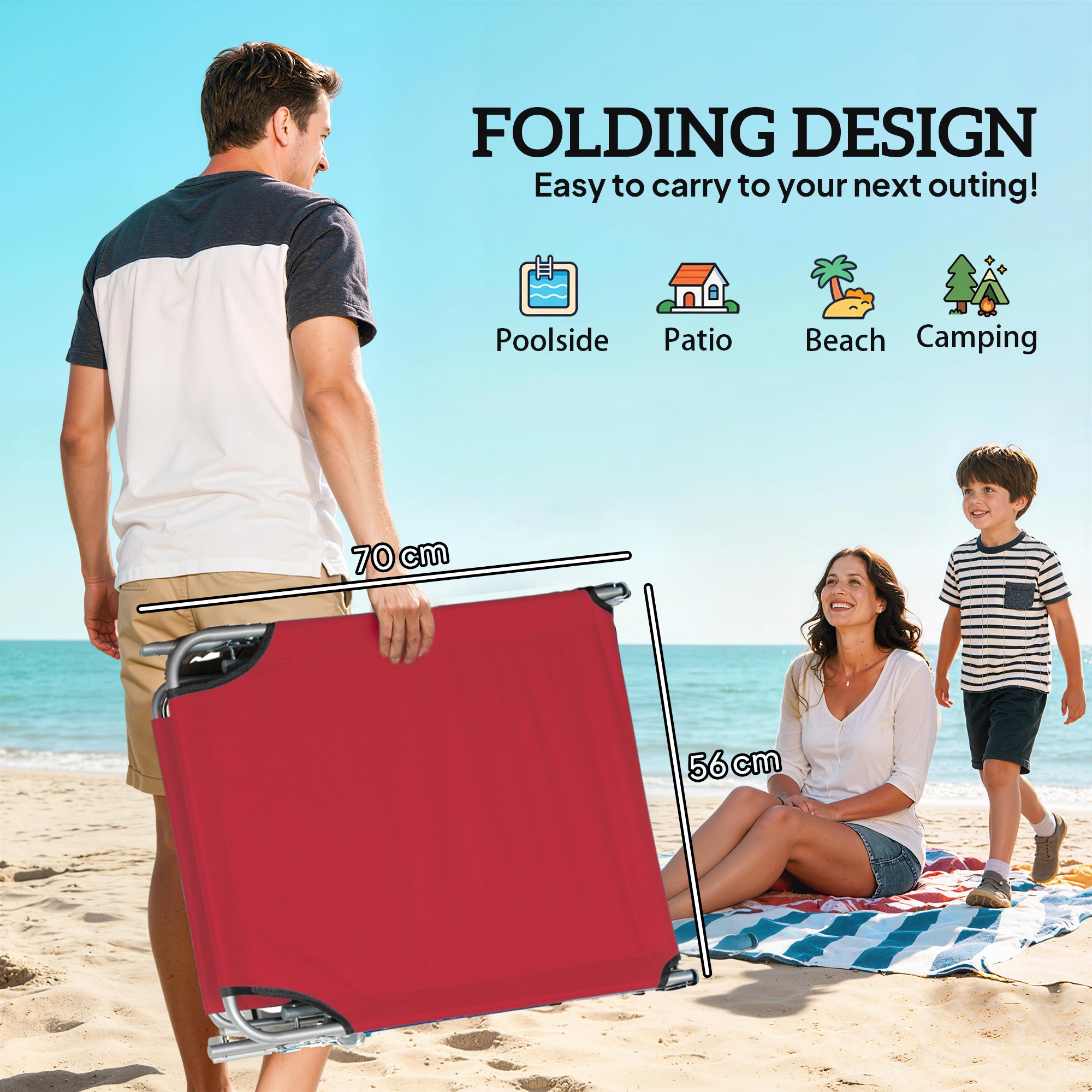 Outsunny Outdoor Foldable Sun Lounger Set of 2, 4 Level Adjustable Backrest Reclining Sun Lounger Chair with Angle 