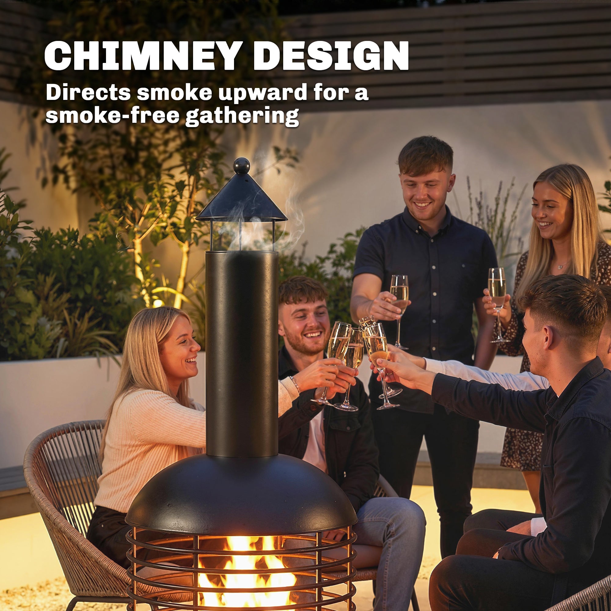 Outsunny Chimney Fire Pit, Portable Wood Burning Firepit with Poker, Charcoal Grid, Outdoor Fireplace for Garden Patio, Black 