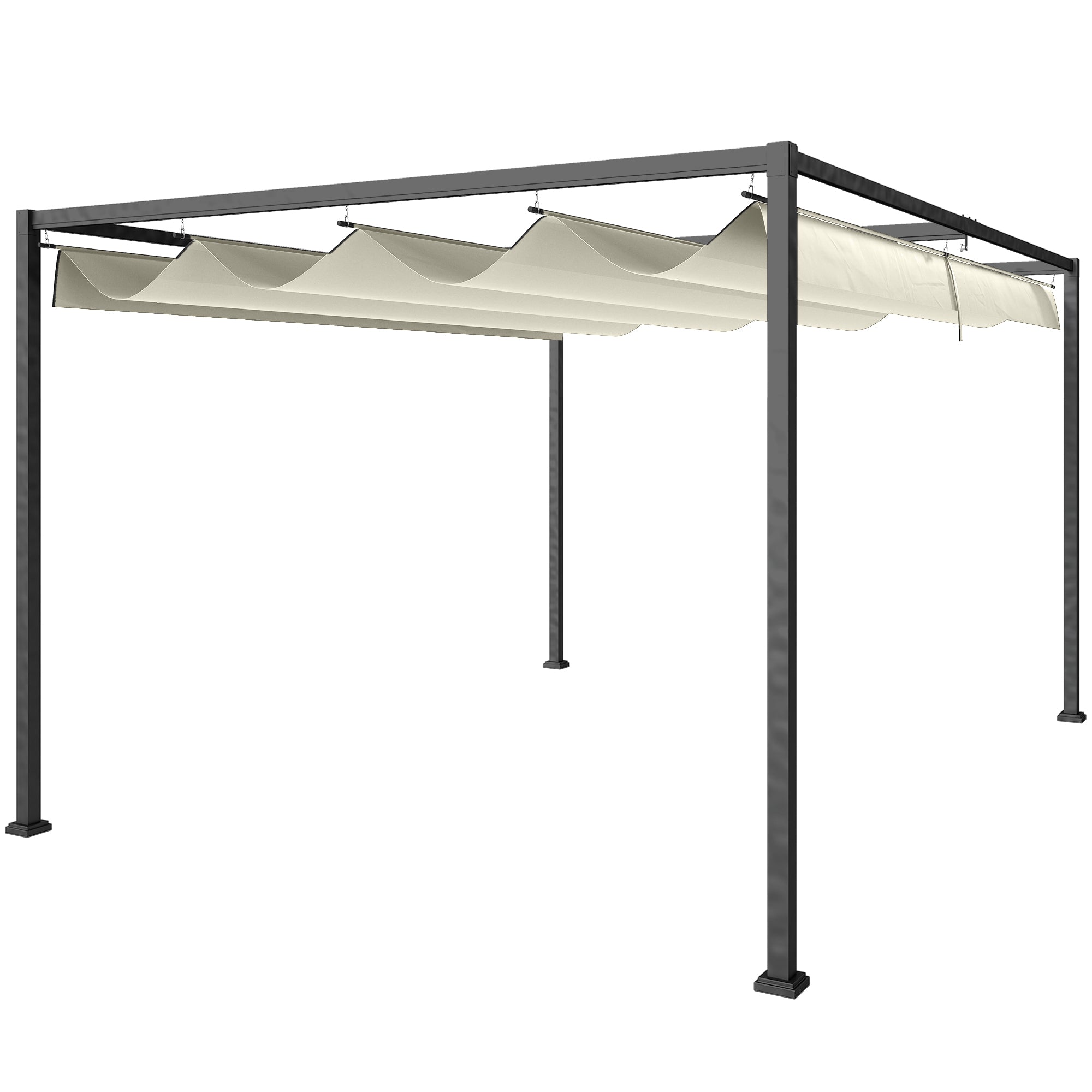 Outsunny 4 x 3(m) Metal Pergola with Retractable Roof, Garden Gazebo Canopy Shelter for Outdoor, Patio, Cream White 