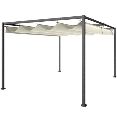 Outsunny 4 x 3(m) Metal Pergola with Retractable Roof, Garden Gazebo Canopy Shelter for Outdoor, Patio, Cream White 