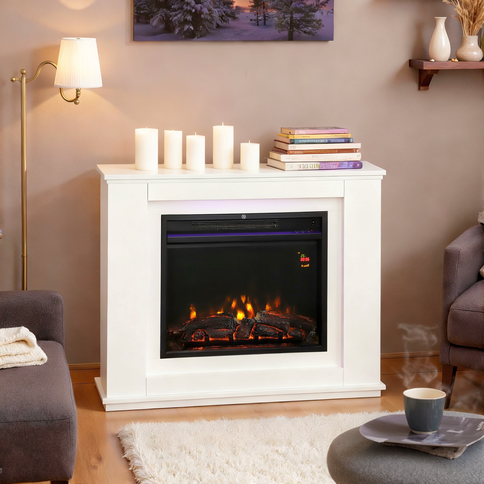 HOMCOM 2000W 6824 BTU Faux Flame Fireplace - White 