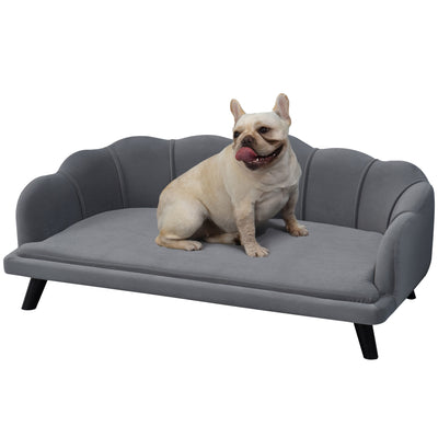 PawHut Dog Sofa, Pet Couch Bed for Medium, Large Dogs, with Legs, Cushion - Grey 