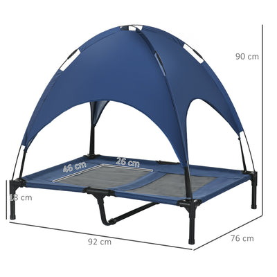 PawHut Raised Dog Bed Waterproof Elevated Pet Cot with Breathable Mesh UV Protection Canopy Blue, for Large Dogs, 92 x 76 x 90cm 