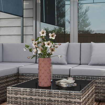 Outsunny Seven-Piece Rattan Garden Set, with Glass-Top Table - Mixed Grey 