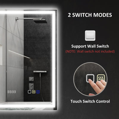 HOMCOM 50 x 70 cm Anti-Fog LED Bathroom Mirror, with Bluetooth and Clock - Silver Tone 