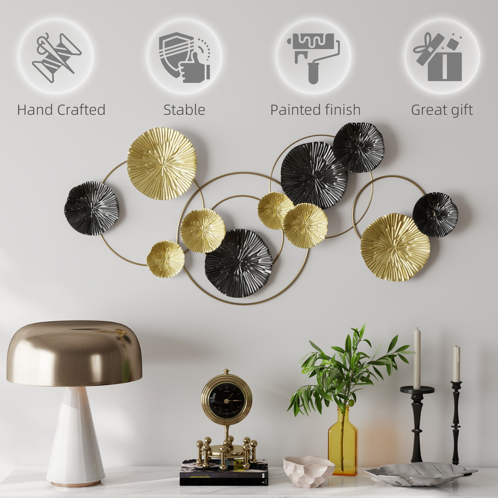 HOMCOM Metal Wall Art, Modern Hanging Wall Decor with Multi-Disc Design for Living Room 