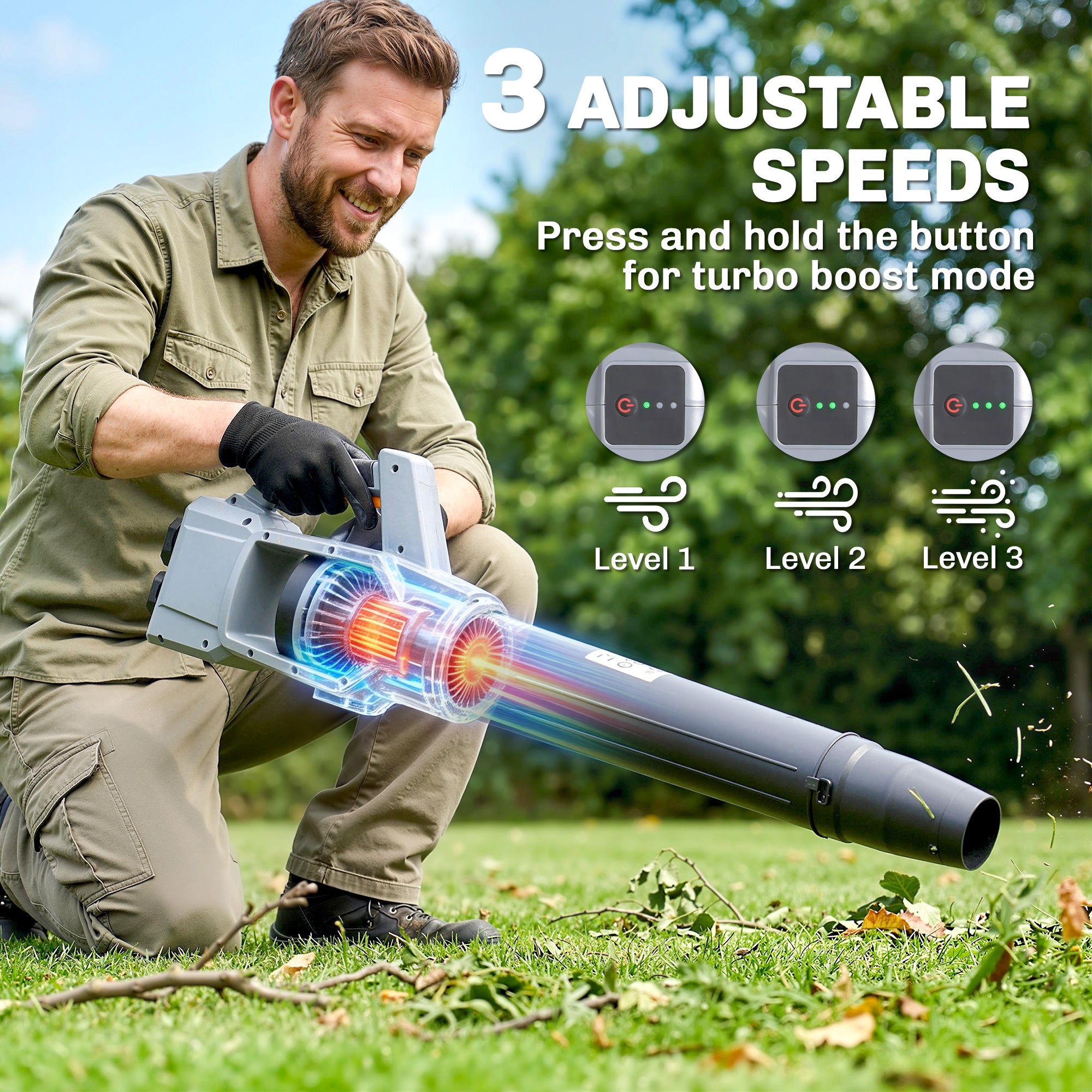 Outsunny Leaf Blower Cordless with 2 x 4000mAh Batteries & Charger, 36V Lightweight Garden Blower with 1000W Brushless Motor 