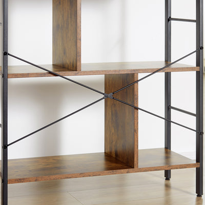 HOMCOM Industrial Storage Unit, 5 Tiers Bookcase with Open Compartments for Office Living Room, Bedroom, Rustic Brown and Black 