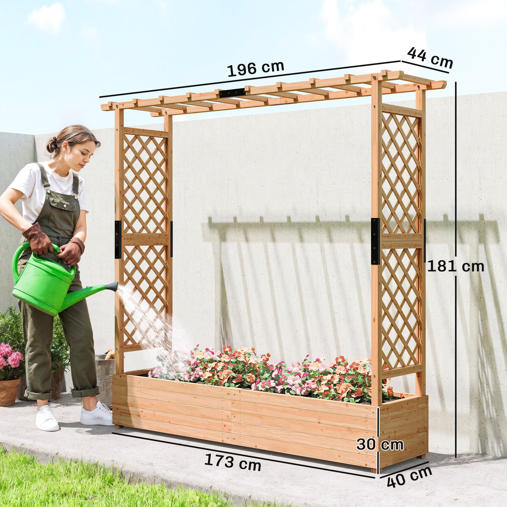 Outsunny Fir Wood 171 x 39 cm Planter and Trellis Garden Bed 