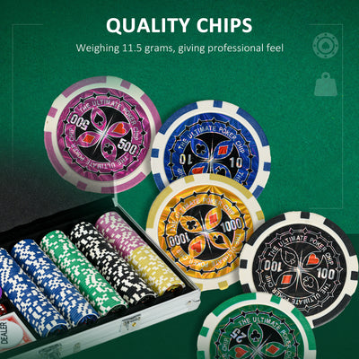 SPORTNOW 500-Piece Poker Chips Set, Poker Set with Mat, Chips, Two Card Decks, Dealer, Five Dices 