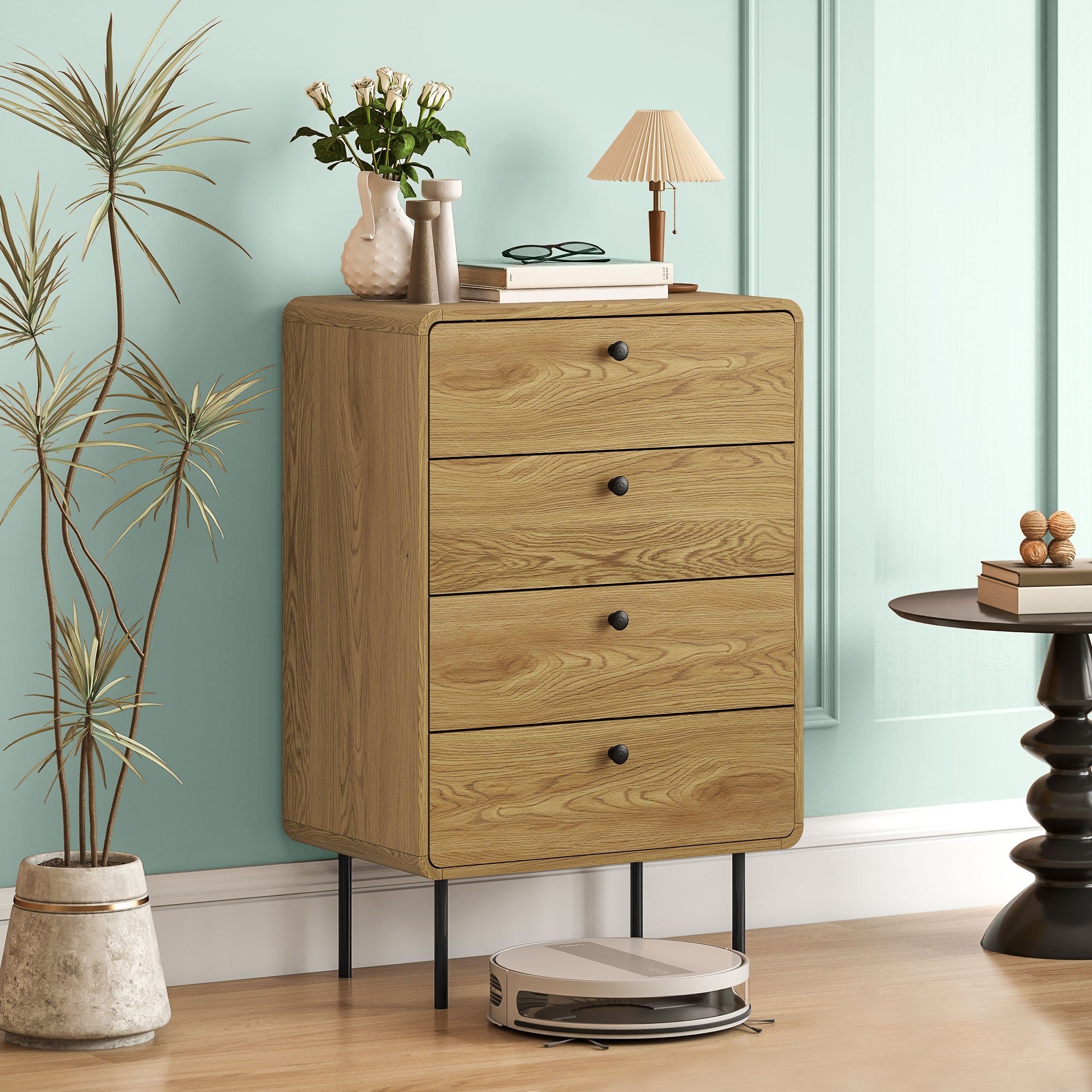 HOMCOM Modern Chest of Drawers with 4 Drawers - Oak 