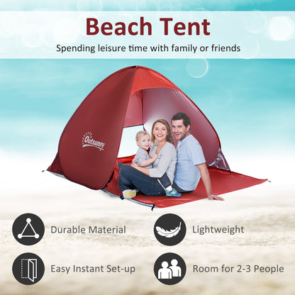 Outsunny Pop-up Portable Beach Tent-Red 