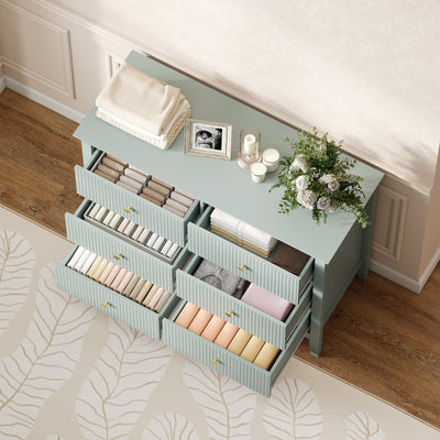 HOMCOM Fluted Dresser, 6 Drawer Chest of Drawers for Bedroom, Living Room, Hallway, Closet, Green 