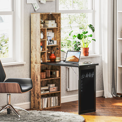 HOMCOM Folding Desk with Blackboard Multi-function Computer Office Workstation Side Shelf for Home Office, Rustic Brown 