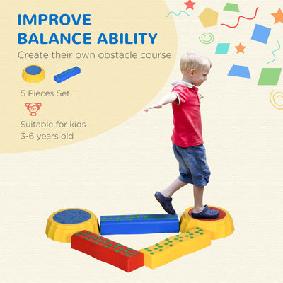 Outsunny Five-Piece Kids Stepping Stones and Balance Bridge w/ Non-Slip Surface & Bottom. for Toddlers - Multicoloured 