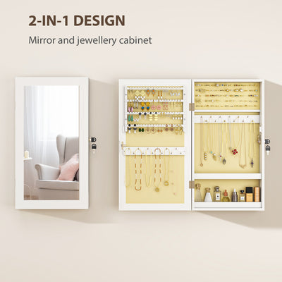 HOMCOM Jewelry Cabinet, Jewelry Storage Cabinet with Mirror, White 