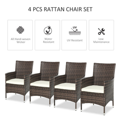 Outsunny 4 PC Rattan Chair Set, Patio Sofa Chairs Set, Cushioned Outdoor Rattan Furniture 
