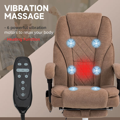 Vinsetto Massage Office Chair, Heated Reclining Computer Chair with Adjustable Height and Footrest, Brown 