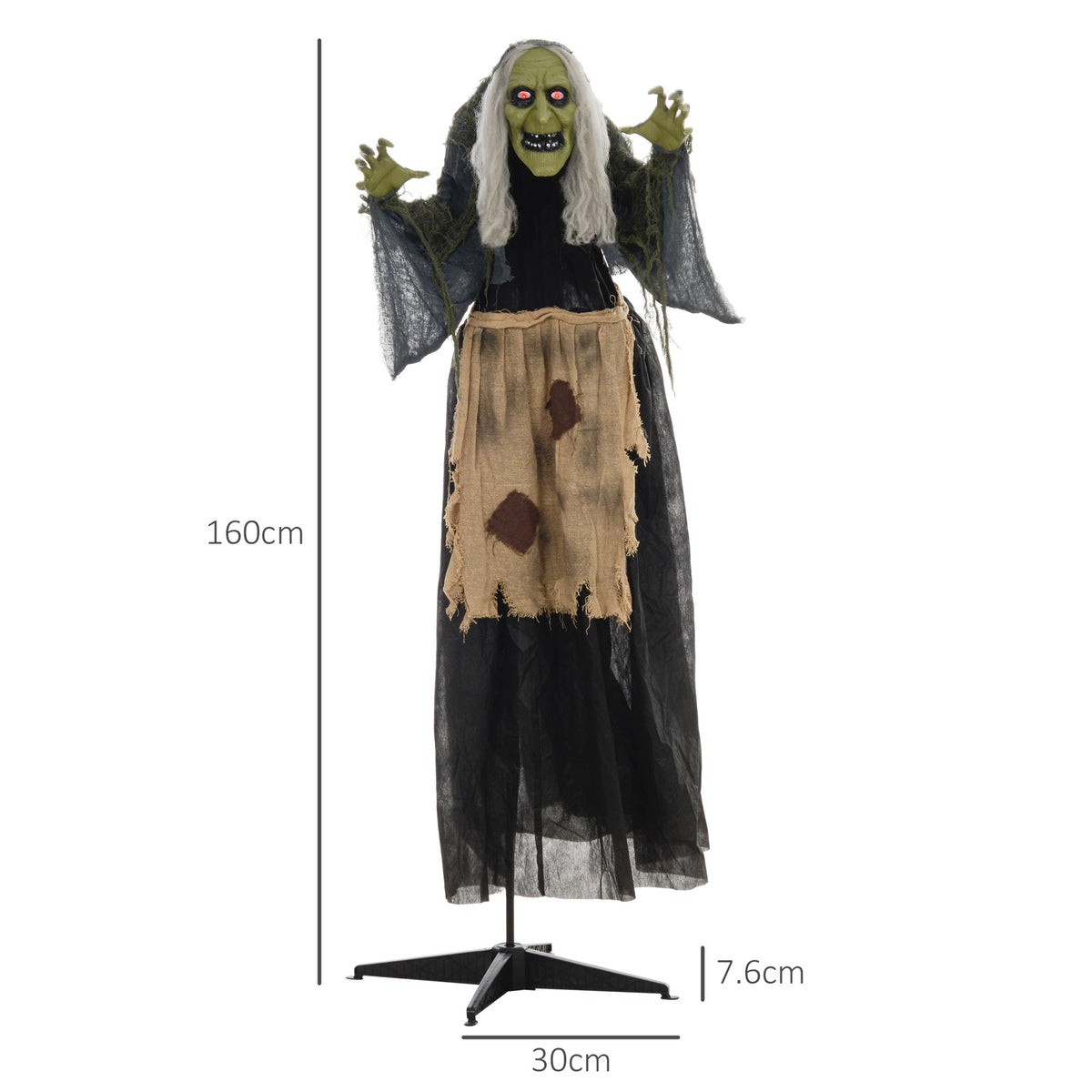 HOMCOM 5'2" Hunchback Witch Halloween Animatronic, with Glowing Eyes 