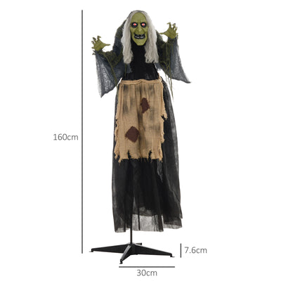 HOMCOM 5'2" Hunchback Witch Halloween Animatronic, with Glowing Eyes 